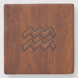 Aquarius Zodiac Symbol Mahogany Style Stenen Onderzetter