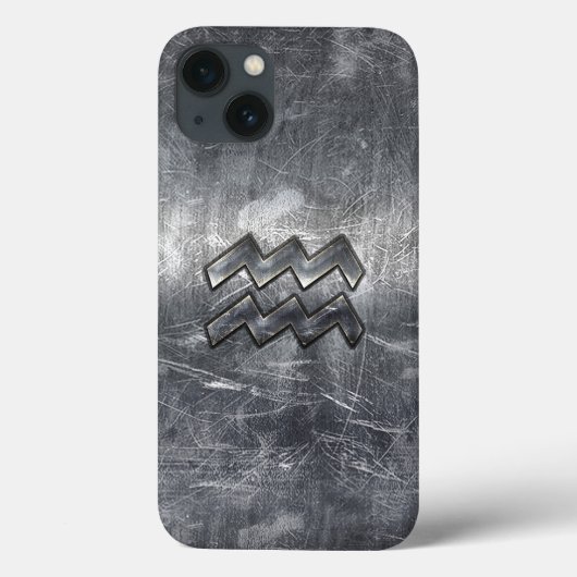 Aquarius Zodiac Symbool Distress Silver Steel Case-Mate iPhone Case (Achterkant)