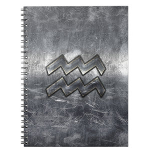 Aquarius Zodiac Symbool Distress Silver Steel Notitieboek