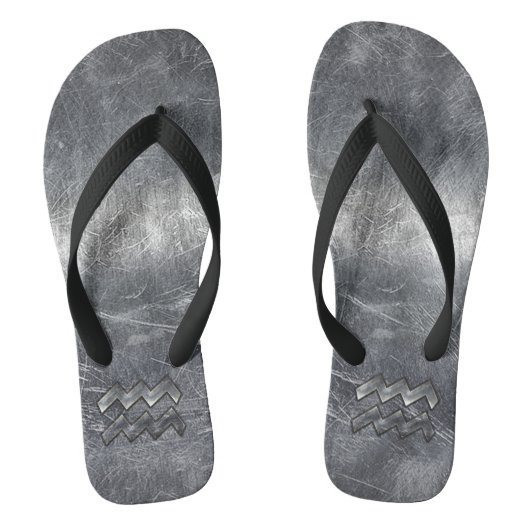 Aquarius Zodiac Symbool Distress Silver Steel Teenslippers (Voetbed)