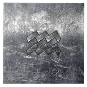 Aquarius Zodiac Symbool Distress Silver Steel Tegeltje