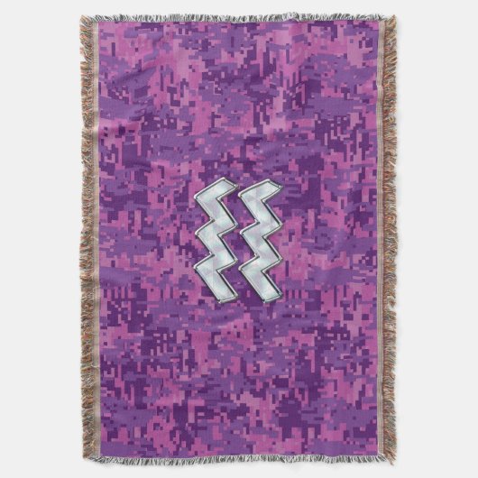 Aquarius Zodiac Symbool on fuchsia digital camo Deken (Voorkant Verticaal)