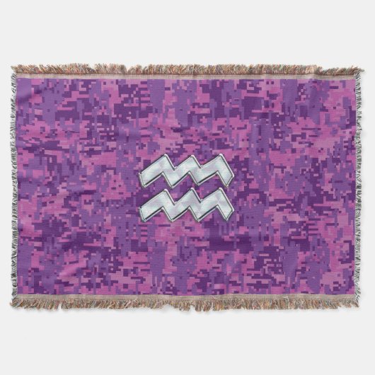 Aquarius Zodiac Symbool on fuchsia digital camo Deken (Voorkant)