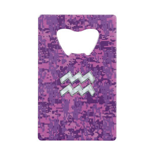 Aquarius Zodiac Symbool on fuchsia digital camo Kredietkaart Flessenopener