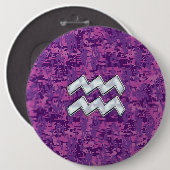 Aquarius Zodiac Symbool on fuchsia digital camo Ronde Button 6,0 Cm (Voorkant /achterkant)
