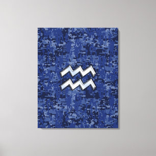 Aquarius Zodiac Symbool op marinesblauwe digitale  Canvas Afdruk