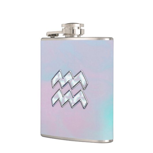 Aquarius Zodiac Symbool op moeder van het pareldec Heupfles (Links)