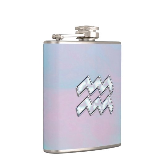 Aquarius Zodiac Symbool op moeder van het pareldec Heupfles (Rechts)