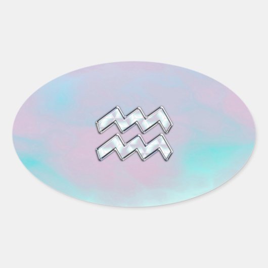Aquarius Zodiac Symbool op moeder van Parelaas Ovale Sticker (Voorkant)