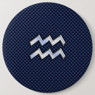 Aquarius Zodiac Symbool op Navy Blue Carbon Fiber Ronde Button 6,0 Cm
