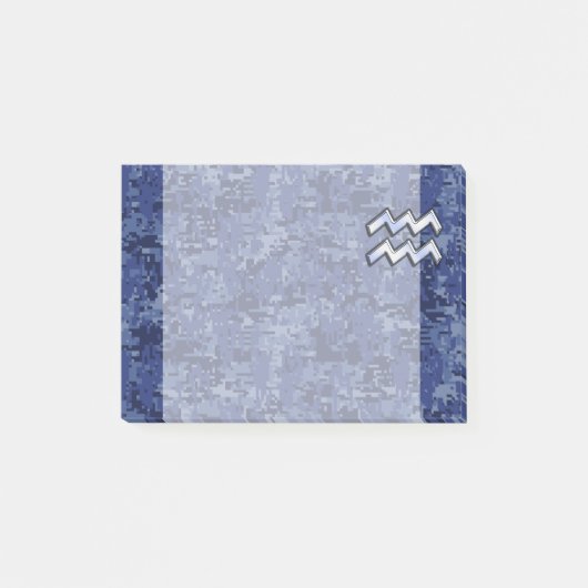 Aquarius Zodiac Symbool op Navy Digital Camouflage Post-it® Notes (Voorkant)