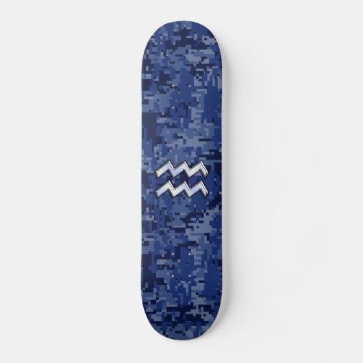 Aquarius Zodiac Symbool op Navy Digital Camouflage Skateboard (Voorkant)