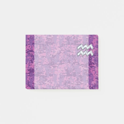 Aquarius Zodiac-symbool op roze digitale camouflag Post-it® Notes (Voorkant)