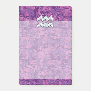 Aquarius Zodiac-symbool op roze digitale camouflag Post-it® Notes
