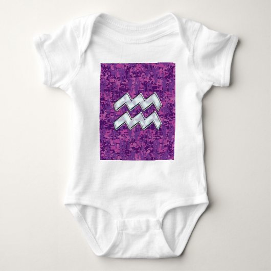 Aquarius Zodiac-symbool op roze digitale camouflag Romper (Voorkant)