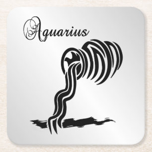 Aquarius Zodiac-teken en -symbool Vierkante Kartonnen Onderzetter