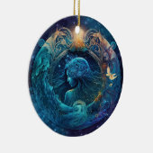 Aquarius Zodiac Teken Waterverf Ontwerp Keramisch Ornament (Rechts)