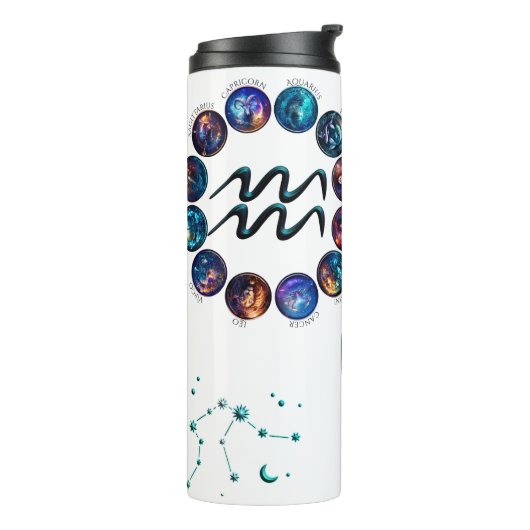 Aquarius Zodiac Tumbler Thermosbeker (Gedraaid links)