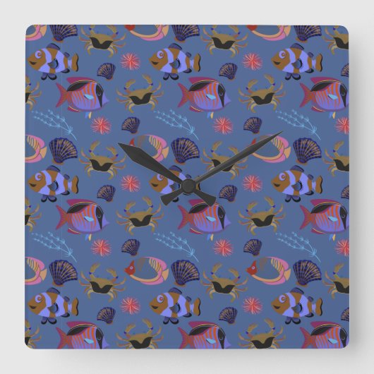 Aquatic animals pattern | ocean underwater life 13 vierkante klok (Voorkant)