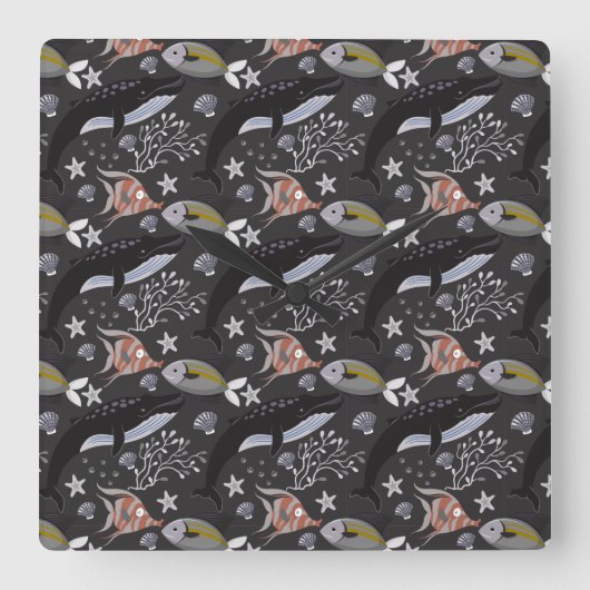 Aquatic animals pattern | ocean underwater life 20 vierkante klok (Voorkant)