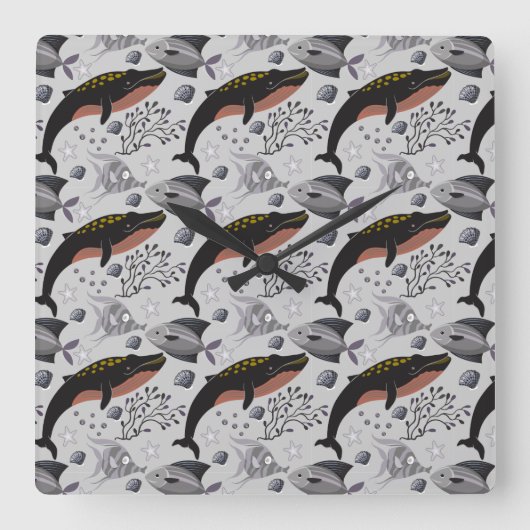 Aquatic animals pattern | ocean underwater life 22 vierkante klok (Voorkant)