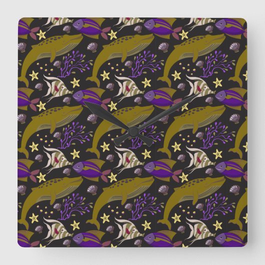 Aquatic animals pattern | ocean underwater life 25 vierkante klok (Voorkant)