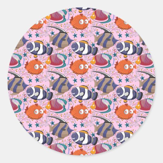 Aquatic animals pattern | ocean underwater life 39 ronde sticker (Voorkant)