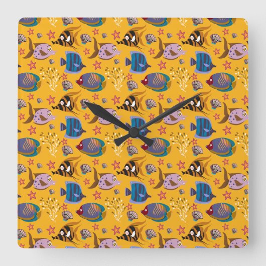 Aquatic animals pattern | ocean underwater life 6 vierkante klok (Voorkant)