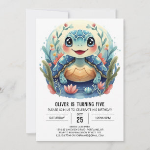 Aquatic Boho Whimsy Turtle Boy Verjaardag Kaart