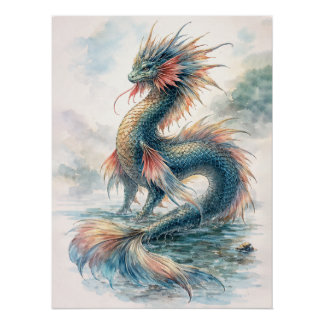 Aquatic Dragon Misty Waters Perfect Poster