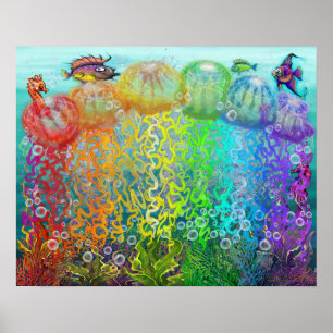 Aquatic Fantasy Scene met kwallen Poster