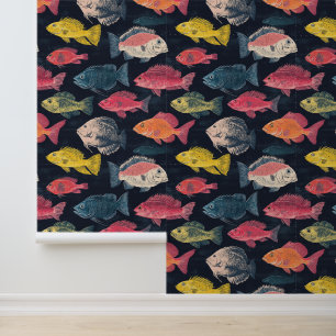 Aquatic Life Fish Species Krijt tekening patroon Behang