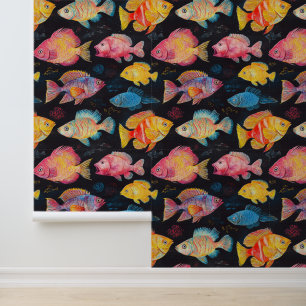 Aquatic Life Zwemmen Vis Krijt Tekenpatroon Behang