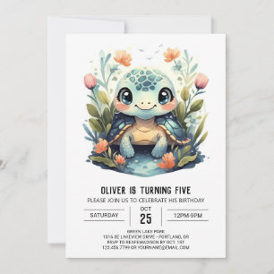 Aquatic Marine Happy Turtle Boy Verjaardag Kaart