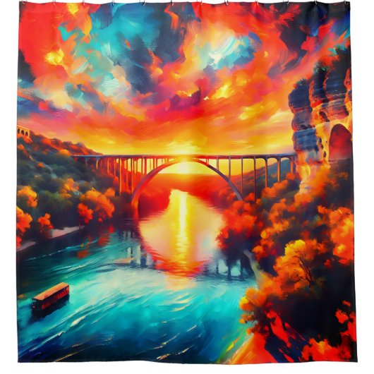 "Aquatic Serenity - Comal River Sunset Art" Douchegordijn (Voorkant)