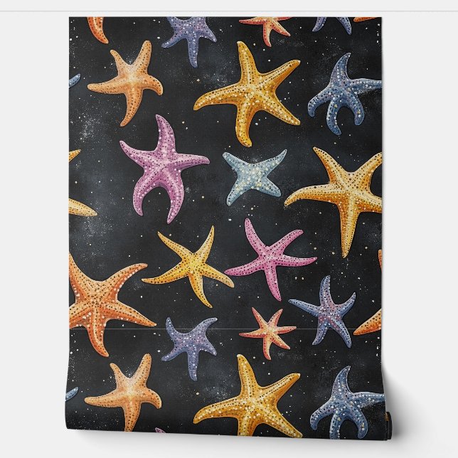 Aquatic Starfish Zee Creature Drawing Pattern Behang (Afrollen)
