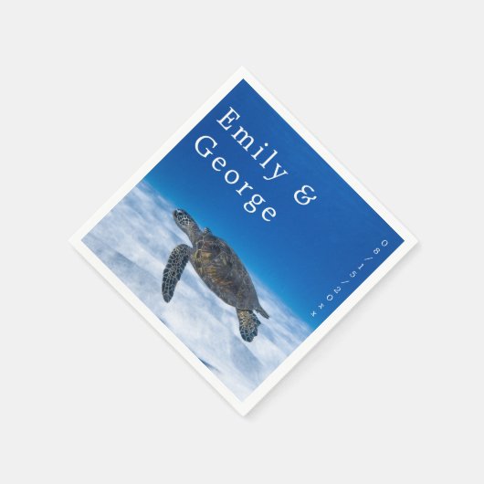 Aquatic Turtle Coastal bruiloft Navy Underwater Servet (Hoek)