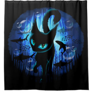Aquaticat - Surreal Cat in Deep Ocean Fantasy Douchegordijn