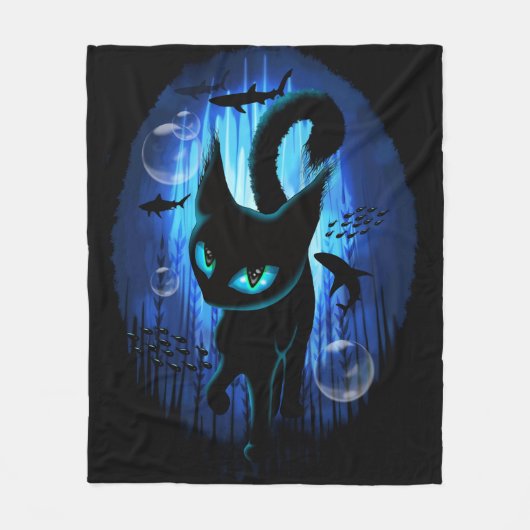 Aquaticat - Surreal Cat in Deep Ocean Fantasy Fleece Deken (Voorkant)