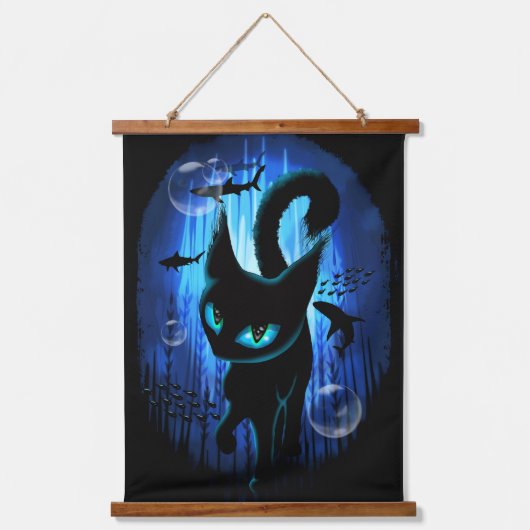 Aquaticat - Surreal Cat in Deep Ocean Fantasy Hangend Wandkleed (Voorkant)