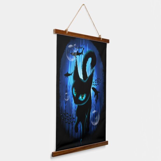 Aquaticat - Surreal Cat in Deep Ocean Fantasy Hangend Wandkleed (Gebogen)