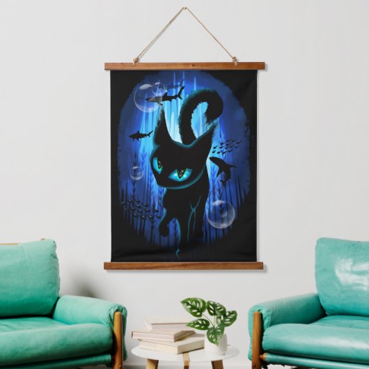 Aquaticat - Surreal Cat in Deep Ocean Fantasy Hangend Wandkleed (Woonkamer)