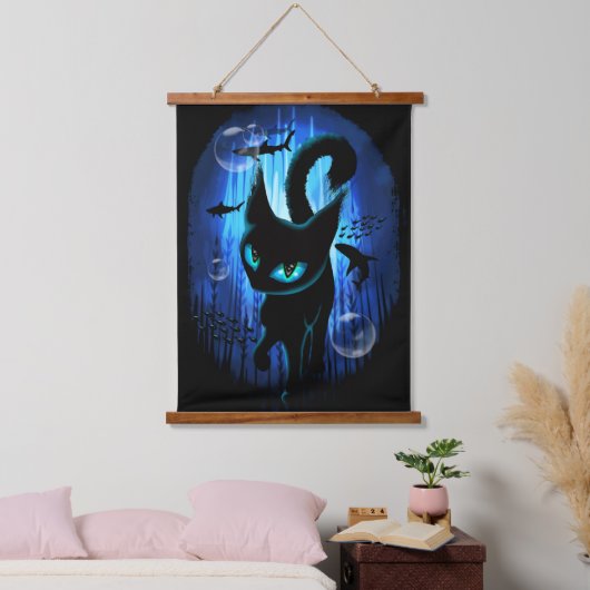 Aquaticat - Surreal Cat in Deep Ocean Fantasy Hangend Wandkleed (Slaapkamer)