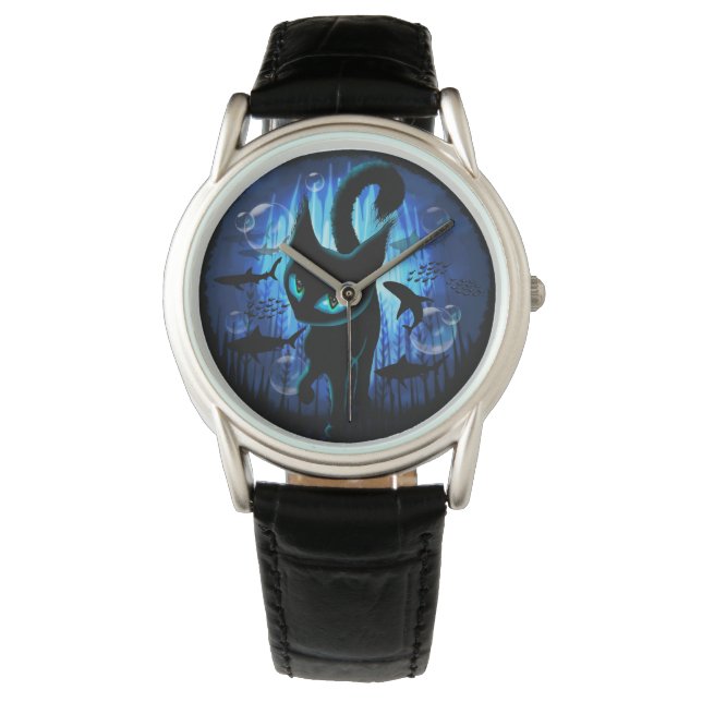 Aquaticat - Surreal Cat in Deep Ocean Fantasy Horloge (Voorkant)