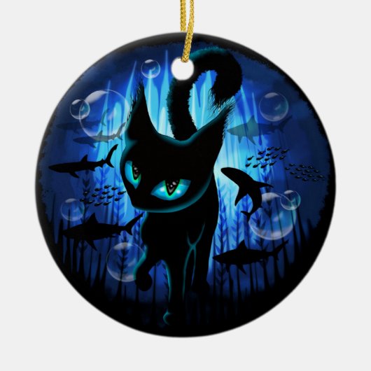 Aquaticat - Surreal Cat in Deep Ocean Fantasy Keramisch Ornament (Voorkant)