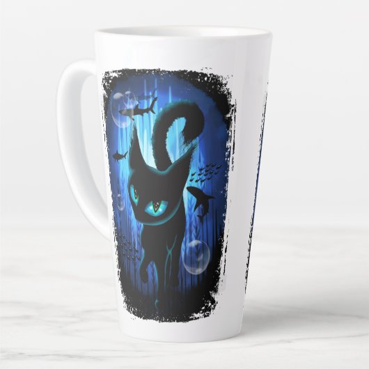 Aquaticat - Surreal Cat in Deep Ocean Fantasy Latte Mok (Linkerhoek)