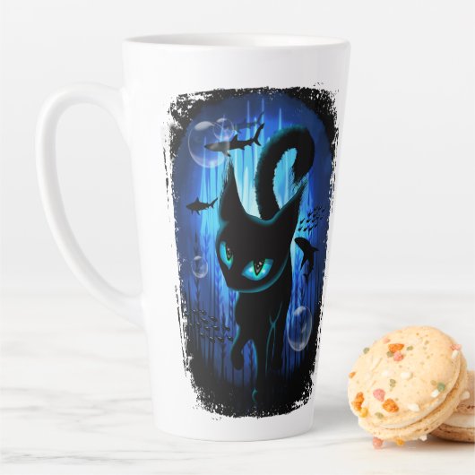 Aquaticat - Surreal Cat in Deep Ocean Fantasy Latte Mok (In situ)
