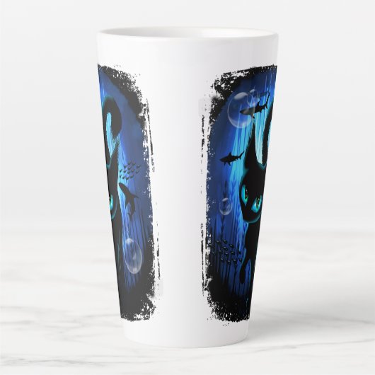 Aquaticat - Surreal Cat in Deep Ocean Fantasy Latte Mok (Voorkant)