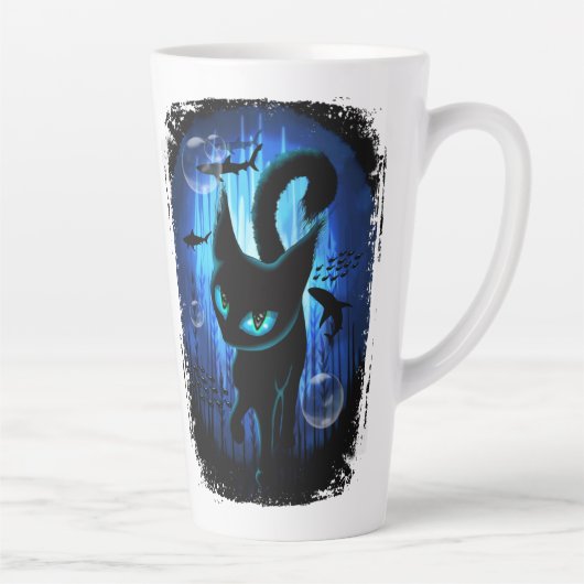Aquaticat - Surreal Cat in Deep Ocean Fantasy Latte Mok (Rechts)