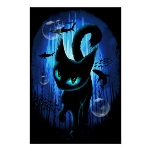 Aquaticat - Surreal Cat in Deep Ocean Fantasy Perfect Poster